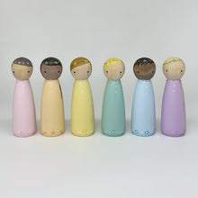 Load image into Gallery viewer, Pastel Princesses Peg Doll Collection - Set of 6 Dolls with Stand
